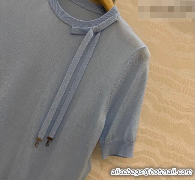 Low Cost Dior Wool Knit Short-sleeved Sweater with Bow DR042210 Blue 2026