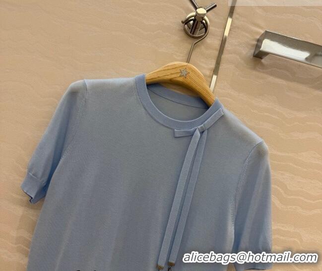 Low Cost Dior Wool Knit Short-sleeved Sweater with Bow DR042210 Blue 2026