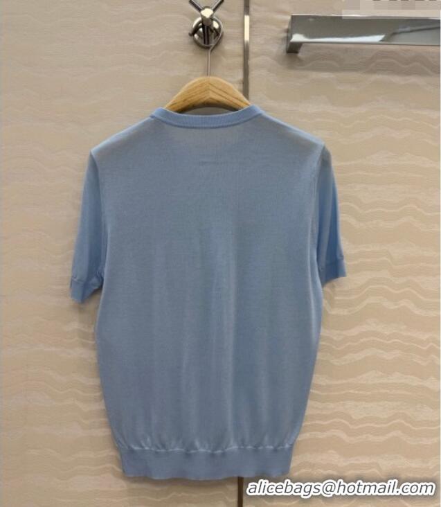 Low Cost Dior Wool Knit Short-sleeved Sweater with Bow DR042210 Blue 2026