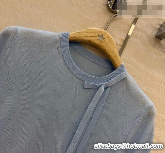 Low Cost Dior Wool Knit Short-sleeved Sweater with Bow DR042210 Blue 2026