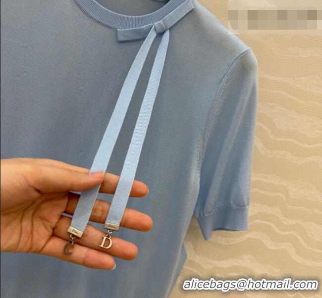 Low Cost Dior Wool Knit Short-sleeved Sweater with Bow DR042210 Blue 2026
