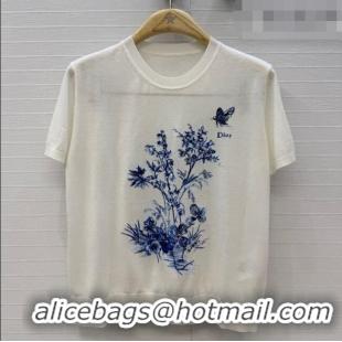 Most Popular Dior Knit Short-sleeved Sweater with embroidery DR042212 White/Blue 2026