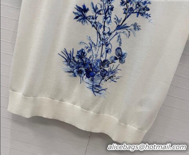 Most Popular Dior Knit Short-sleeved Sweater with embroidery DR042212 White/Blue 2026