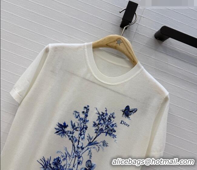 Most Popular Dior Knit Short-sleeved Sweater with embroidery DR042212 White/Blue 2026