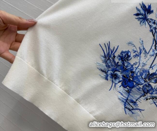 Most Popular Dior Knit Short-sleeved Sweater with embroidery DR042212 White/Blue 2026