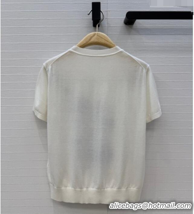 Most Popular Dior Knit Short-sleeved Sweater with embroidery DR042212 White/Blue 2026