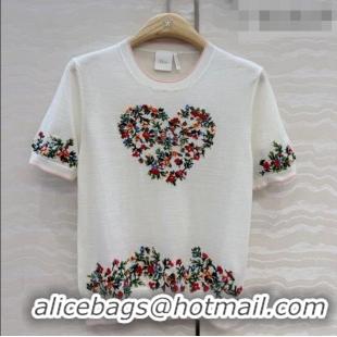 Grade Quality Dior Knit Short-sleeved Sweater with Heart embroidery DR042213 White 2026