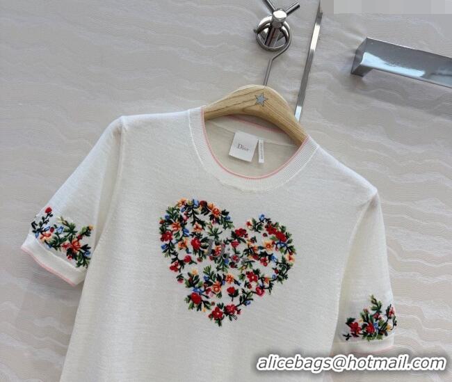 Grade Quality Dior Knit Short-sleeved Sweater with Heart embroidery DR042213 White 2026