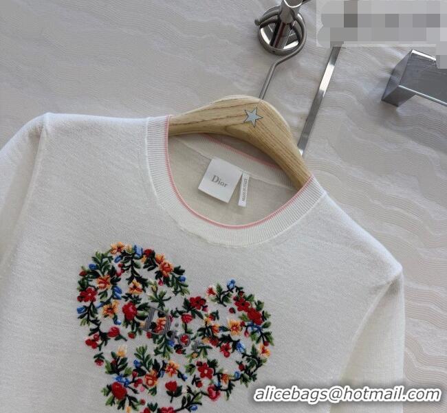 Grade Quality Dior Knit Short-sleeved Sweater with Heart embroidery DR042213 White 2026