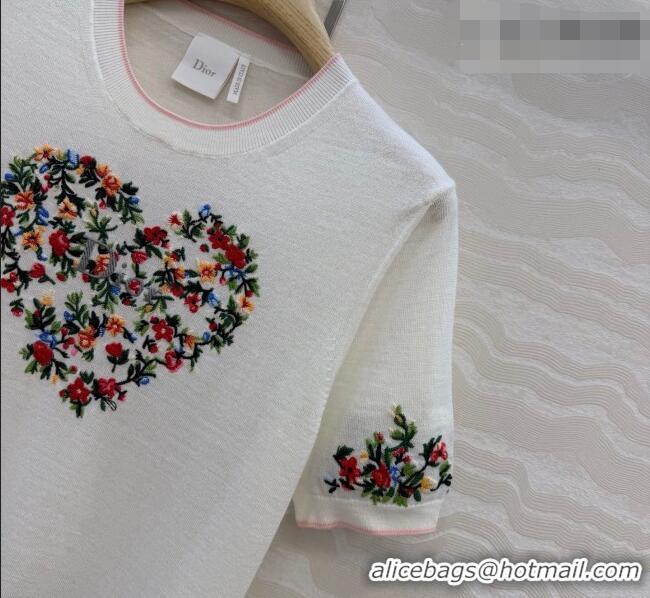 Grade Quality Dior Knit Short-sleeved Sweater with Heart embroidery DR042213 White 2026