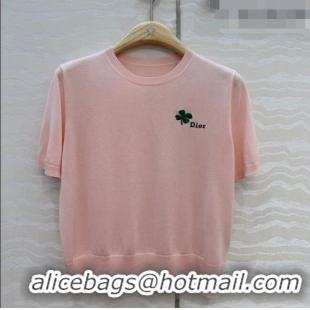 Good Looking Dior Knit Short-sleeved Sweater with Clover Embroidery DR042211 Pink 2026