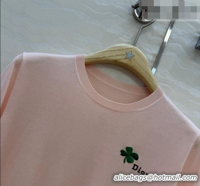 Good Looking Dior Knit Short-sleeved Sweater with Clover Embroidery DR042211 Pink 2026