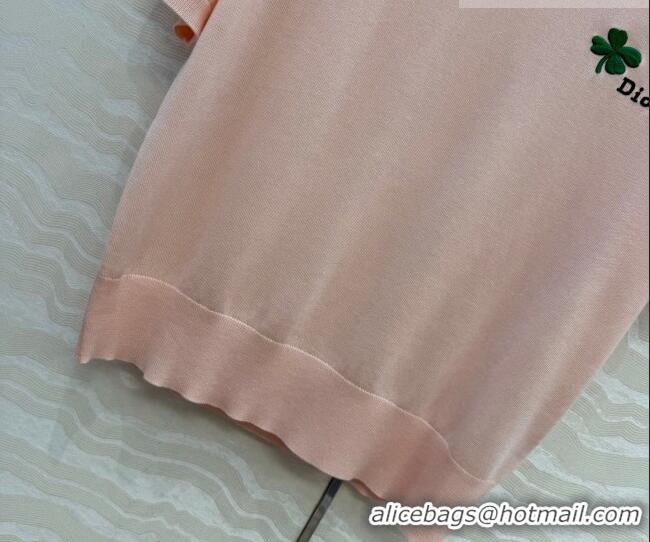 Good Looking Dior Knit Short-sleeved Sweater with Clover Embroidery DR042211 Pink 2026