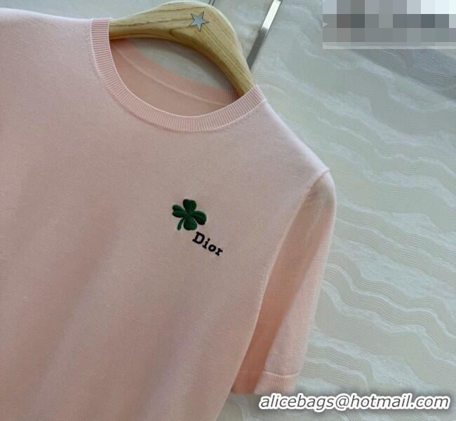 Good Looking Dior Knit Short-sleeved Sweater with Clover Embroidery DR042211 Pink 2026