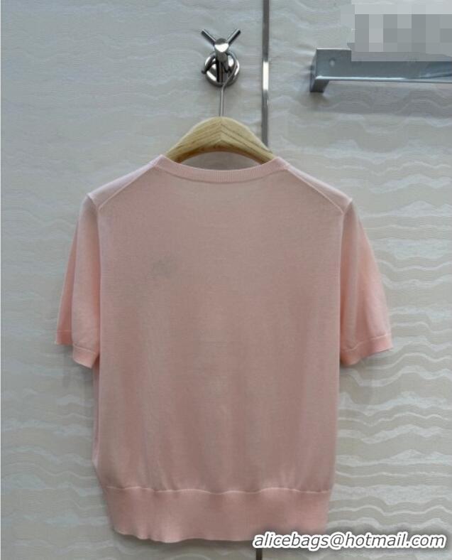 Good Looking Dior Knit Short-sleeved Sweater with Clover Embroidery DR042211 Pink 2026