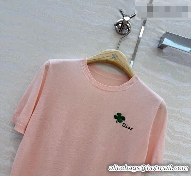 Good Looking Dior Knit Short-sleeved Sweater with Clover Embroidery DR042211 Pink 2026