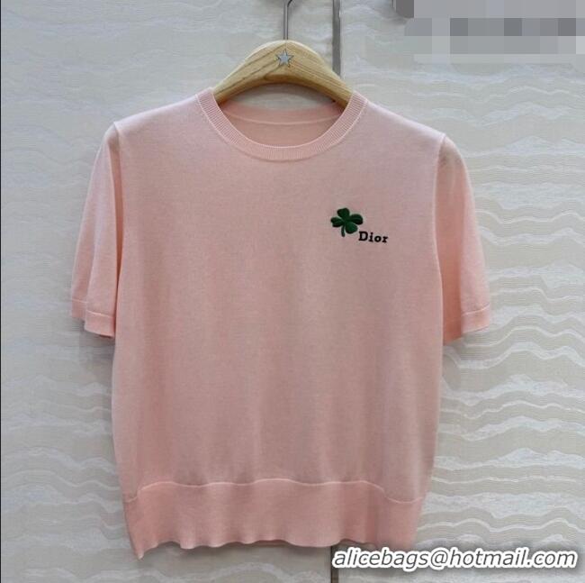 Good Looking Dior Knit Short-sleeved Sweater with Clover Embroidery DR042211 Pink 2026