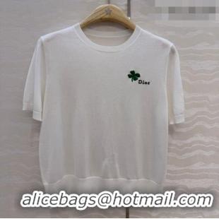 Lowest Price Dior Knit Short-sleeved Sweater with Clover Embroidery DR042211 White 2026