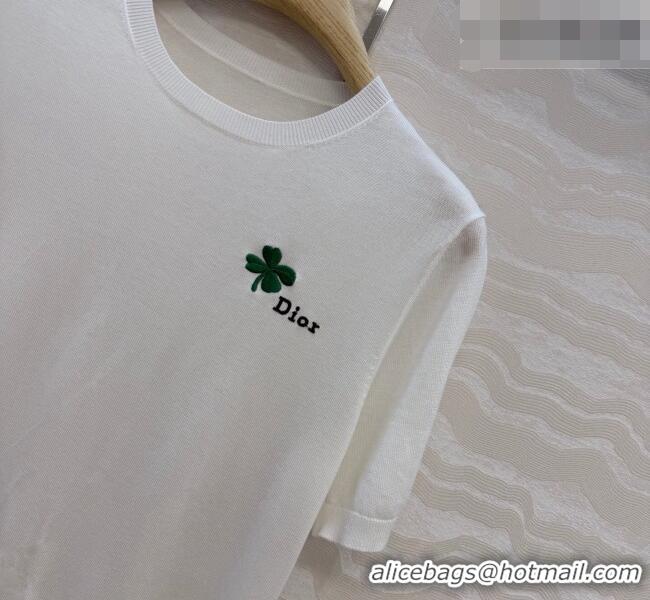 Lowest Price Dior Knit Short-sleeved Sweater with Clover Embroidery DR042211 White 2026