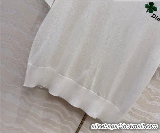 Lowest Price Dior Knit Short-sleeved Sweater with Clover Embroidery DR042211 White 2026