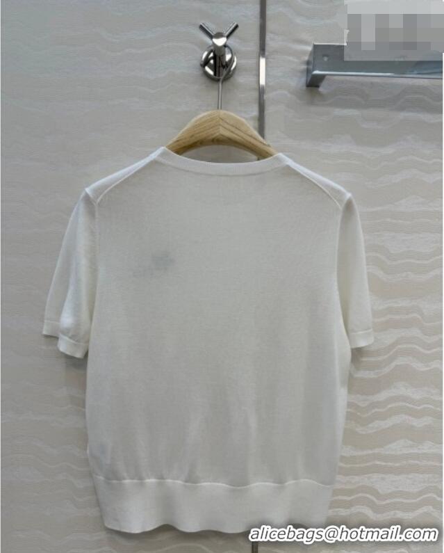 Lowest Price Dior Knit Short-sleeved Sweater with Clover Embroidery DR042211 White 2026