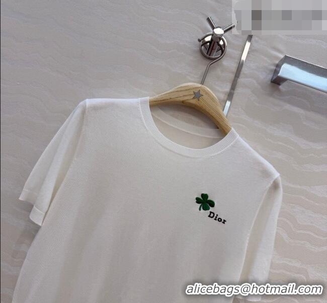 Lowest Price Dior Knit Short-sleeved Sweater with Clover Embroidery DR042211 White 2026