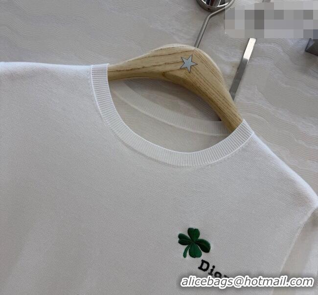 Lowest Price Dior Knit Short-sleeved Sweater with Clover Embroidery DR042211 White 2026