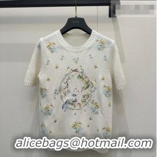Promotional Dior Knit Short-sleeved Sweater with Embroidery DR042218 White 2026