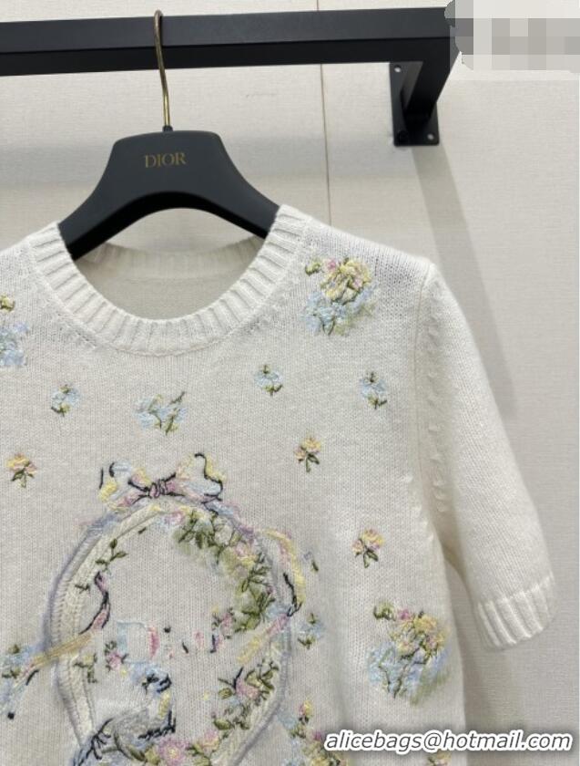 Promotional Dior Knit Short-sleeved Sweater with Embroidery DR042218 White 2026