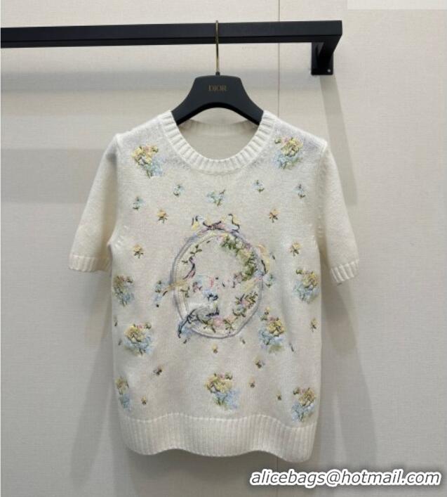 Promotional Dior Knit Short-sleeved Sweater with Embroidery DR042218 White 2026