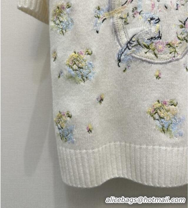 Promotional Dior Knit Short-sleeved Sweater with Embroidery DR042218 White 2026