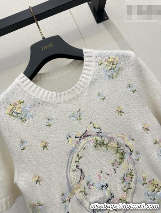 Promotional Dior Knit Short-sleeved Sweater with Embroidery DR042218 White 2026