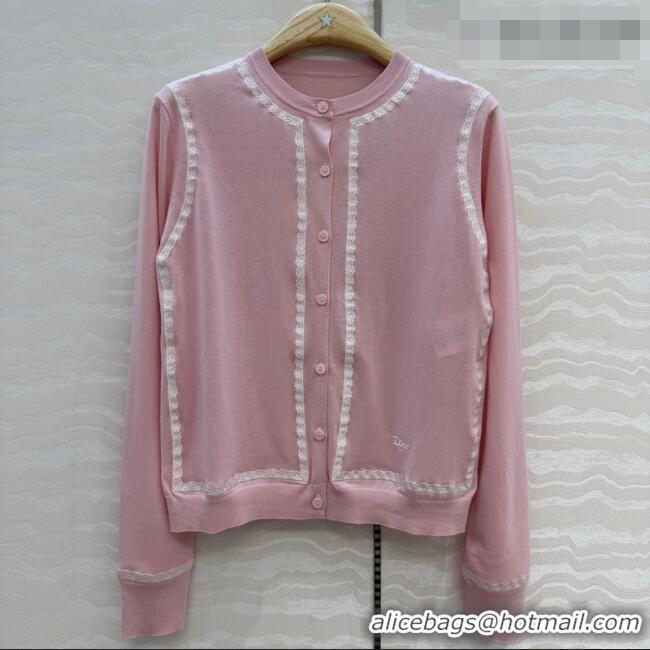 New Design Dior Lace Trim Cardigan DR042214 Pink 2026