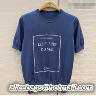 Free Shipping Dior Satin Short-sleeved Sweater DR042215 Blue 2026
