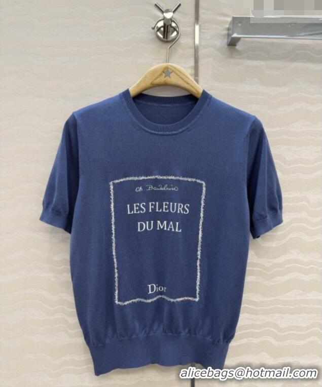 Free Shipping Dior Satin Short-sleeved Sweater DR042215 Blue 2026
