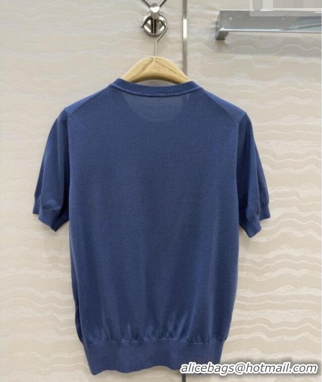 Free Shipping Dior Satin Short-sleeved Sweater DR042215 Blue 2026