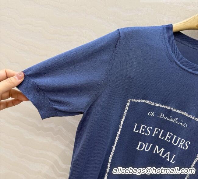 Free Shipping Dior Satin Short-sleeved Sweater DR042215 Blue 2026
