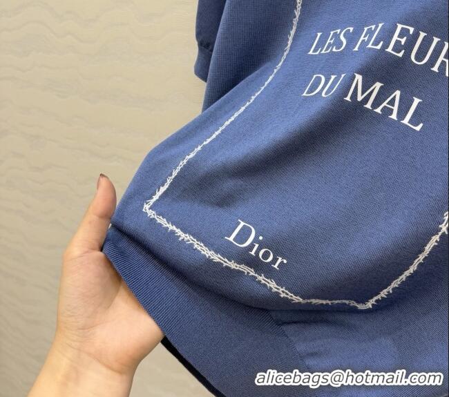 Free Shipping Dior Satin Short-sleeved Sweater DR042215 Blue 2026