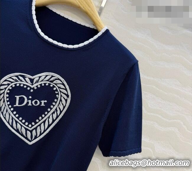 Low Price Dior Wool Short-sleeved Sweater D081227 Blue 2026