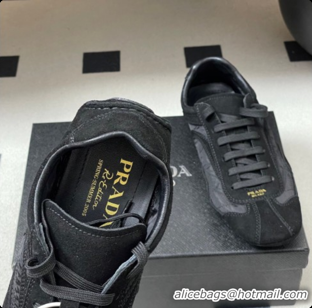 Best Price Prada Montecarlo Re-Edition 2005 suede and Re-Nylon sneakers Black 2026 1E247O