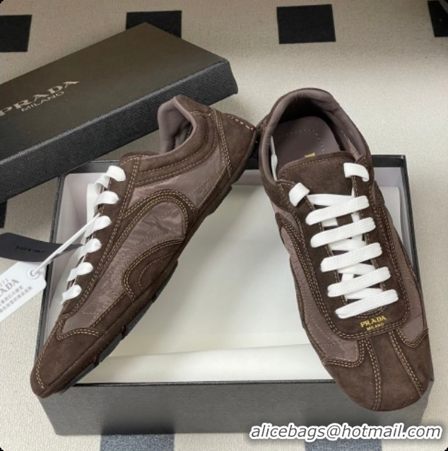 Charming Prada Montecarlo Re-Edition 2005 suede and Re-Nylon sneakers Dark Brown 2026 1E247O