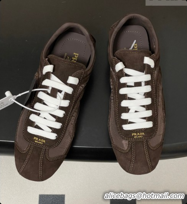 Charming Prada Montecarlo Re-Edition 2005 suede and Re-Nylon sneakers Dark Brown 2026 1E247O