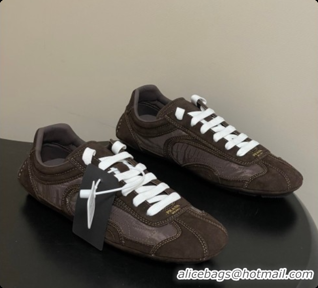Charming Prada Montecarlo Re-Edition 2005 suede and Re-Nylon sneakers Dark Brown 2026 1E247O