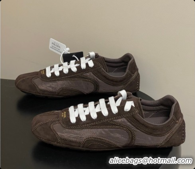 Charming Prada Montecarlo Re-Edition 2005 suede and Re-Nylon sneakers Dark Brown 2026 1E247O