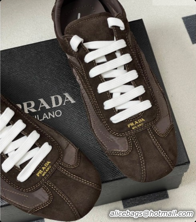 Charming Prada Montecarlo Re-Edition 2005 suede and Re-Nylon sneakers Dark Brown 2026 1E247O