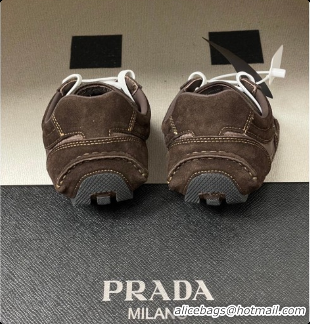 Charming Prada Montecarlo Re-Edition 2005 suede and Re-Nylon sneakers Dark Brown 2026 1E247O