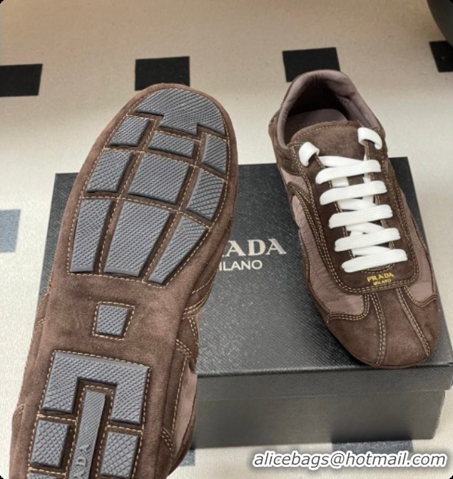 Charming Prada Montecarlo Re-Edition 2005 suede and Re-Nylon sneakers Dark Brown 2026 1E247O