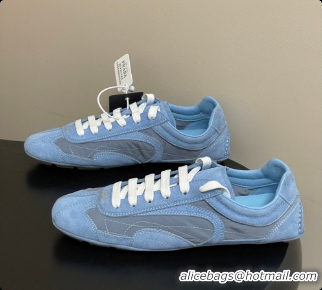 Luxury Discount Prada Montecarlo Re-Edition 2005 suede and Re-Nylon sneakers Blue 2026 1E247O