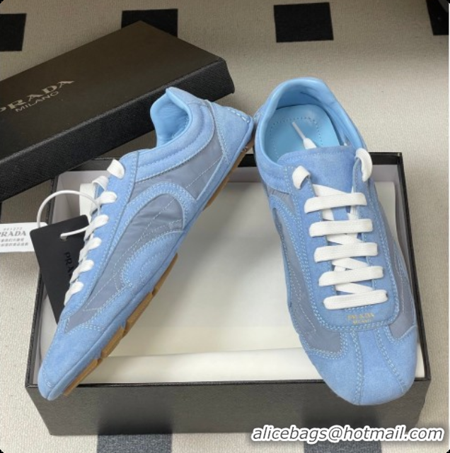 Luxury Discount Prada Montecarlo Re-Edition 2005 suede and Re-Nylon sneakers Blue 2026 1E247O