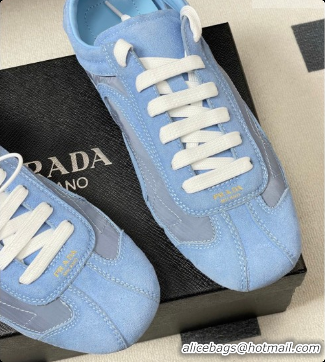 Luxury Discount Prada Montecarlo Re-Edition 2005 suede and Re-Nylon sneakers Blue 2026 1E247O
